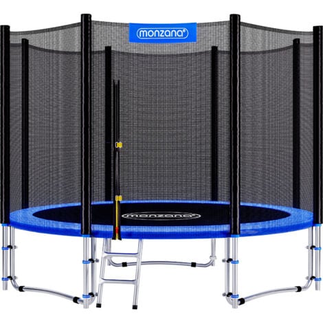 MONZANA® 8ft Complete Trampoline Set TÜV SÜD GS Certified 244cm With Safety Net Access Ladder Edge Cover Spring Tool Home Childrens Garden Outdoor Blue Black