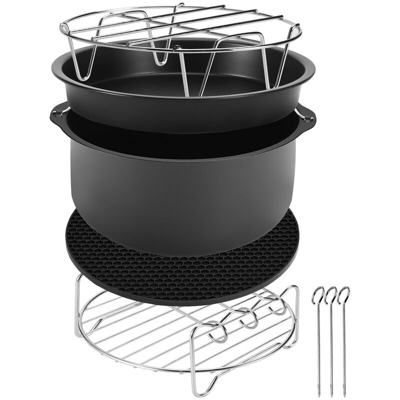Deuba - Monzana Air Fryer Accessories 8 Pieces Set Cake Pizza Pan Non-stick Black Pot