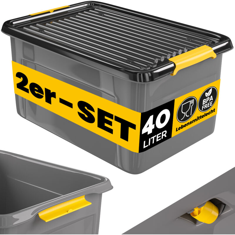 Monzana® Aufbewahrungsbox Mit Deckel 40kg Belastbar Kunststoff Bpa Frei Klickverschluss Stabil Flexibel Stapelbar Blickdicht Keller Garage Box 2x 40l