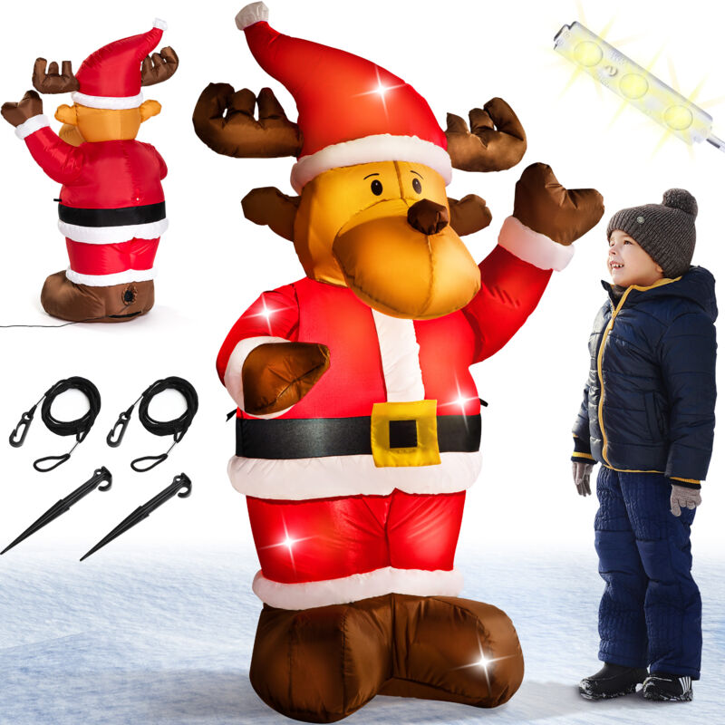 Aufblasbares Rentier 135cm Led Beleuchtet Befestigungsmaterial Ip44 Außen Witterungsbeständig Weihnachtsdeko Weihnachtsfigur Christmas - Monzana