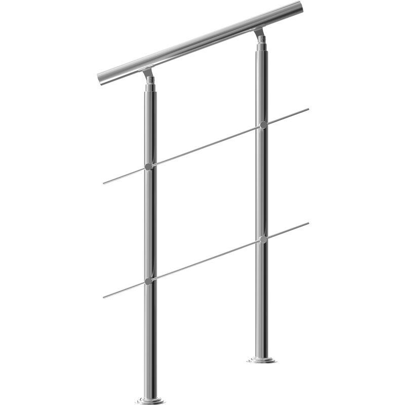 Banisters Stainless Steel Indoor and Outdoor Handrail Railing Balustrade Balcony 80 cm, 2 crossbars - Monzana