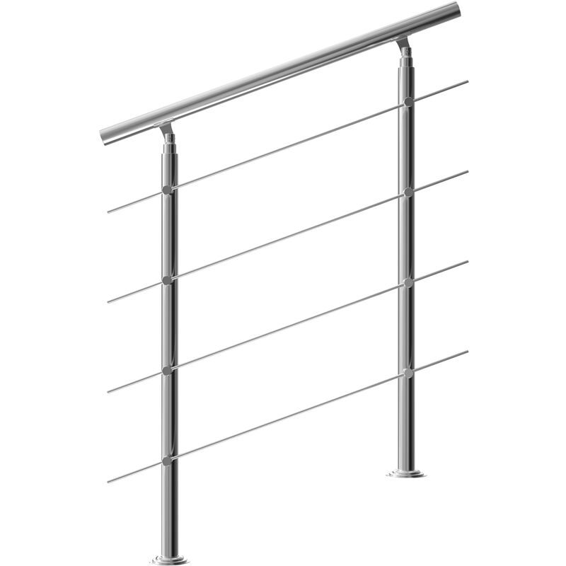 Banisters Stainless Steel Indoor and Outdoor Handrail Railing Balustrade Balcony 4 crossbars, 100 cm - Monzana