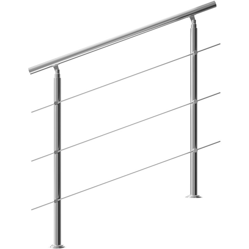Banisters Stainless Steel Indoor and Outdoor Handrail Railing Balustrade Balcony 3 crossbars, 120 cm - Monzana