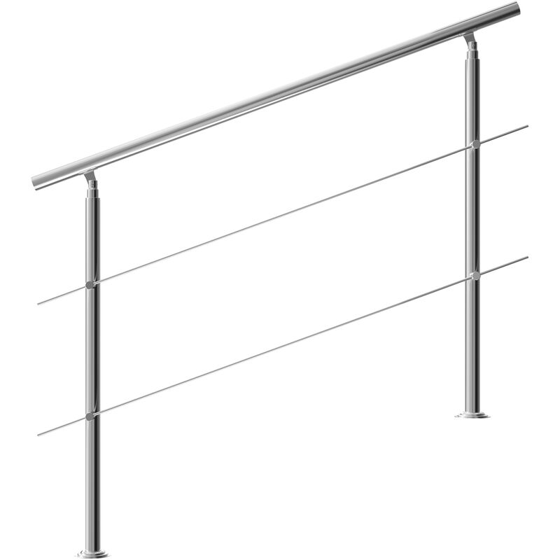 Monzana Banisters Stainless Steel Indoor and Outdoor Handrail Railing Balustrade Balcony 2 crossbars, 150 cm
