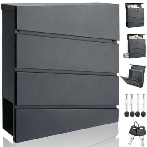 Monzana – Boîte aux lettres murale XXL en acier zingué anthracite – Fente extra large pour courrier – Tube pour journaux inclus – 2 clés et matériel de montage - NOM 2 X