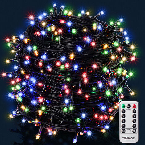 Monzana Cadena de Luces Navidad de 200/400/600 LEDs Temporizador Mando a distancia 8 Modos de Luz IP44 Exteriores Blanco cálido/Blanco frío/Colores 20m bunt - schwarzes Kabel (de)