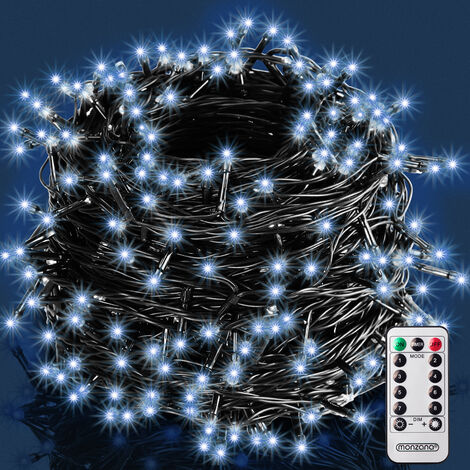 Monzana Cadena de Luces Navidad de 200/400/600 LEDs Temporizador Mando a distancia 8 Modos de Luz IP44 Exteriores Blanco cálido/Blanco frío/Colores 20m kaltweiß - schwarzes Kabel (de)