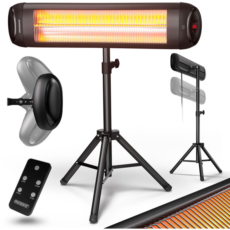

Monzana Calefactor infrarrojo para exterior 2500W con 3 Niveles de calor Pantalla LCD Temporizador y Soporte extensible Negro - Negro