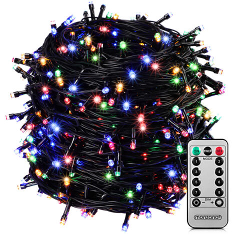 Monzana Catena di Luci 200 LED Decorazione Luminosa Natale Balcone Addobbo Natalizio Illuminazione per Interni ed Esterni Vari Colori 40m bunt - schwarzes Kabel (de)