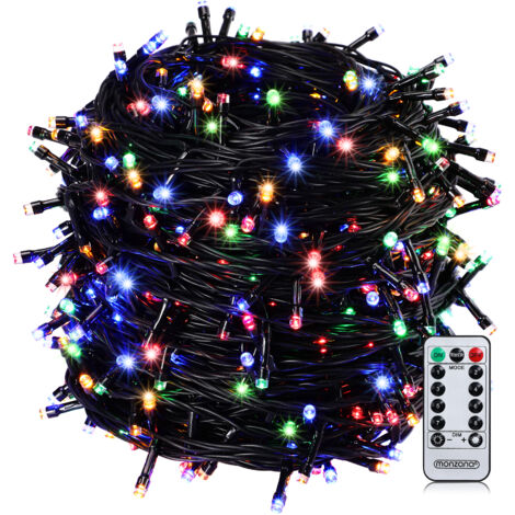 Monzana Catena di Luci 200 LED Decorazione Luminosa Natale Balcone Addobbo Natalizio Illuminazione per Interni ed Esterni Vari Colori 60m bunt - schwarzes Kabel (de)