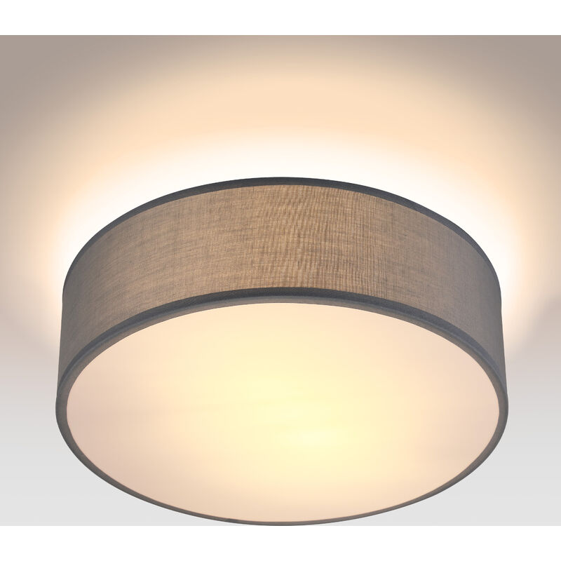 Ceiling Lamp Fabric 30 cm Round 1 Flame E27 Bedroom Living Room Grey Black Taupe White Grey - Monzana