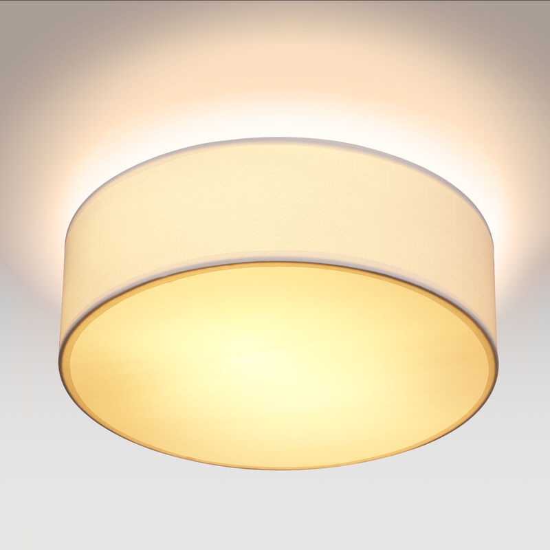 Ceiling Lamp Fabric 30 cm Round 1 Flame E27 Bedroom Living Room Grey Black Taupe White White - Monzana