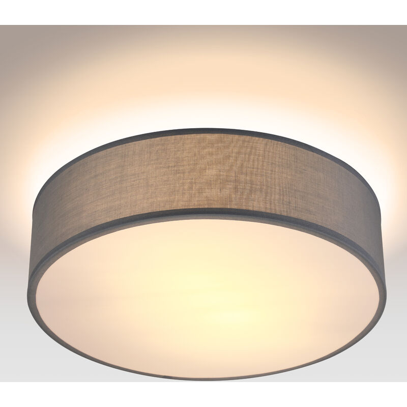 Ceiling Lamp Fabric 38 cm Round 2 Flame E27 Fabric Ceiling Lamp Bedroom Living Room Grey Black Taupe White Grey - Monzana