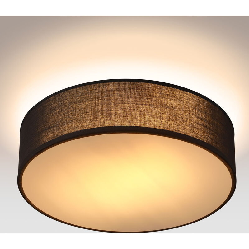 Ceiling Lamp Fabric 38 cm Round 2 Flame E27 Fabric Ceiling Lamp Bedroom Living Room Grey Black Taupe White Black - Monzana