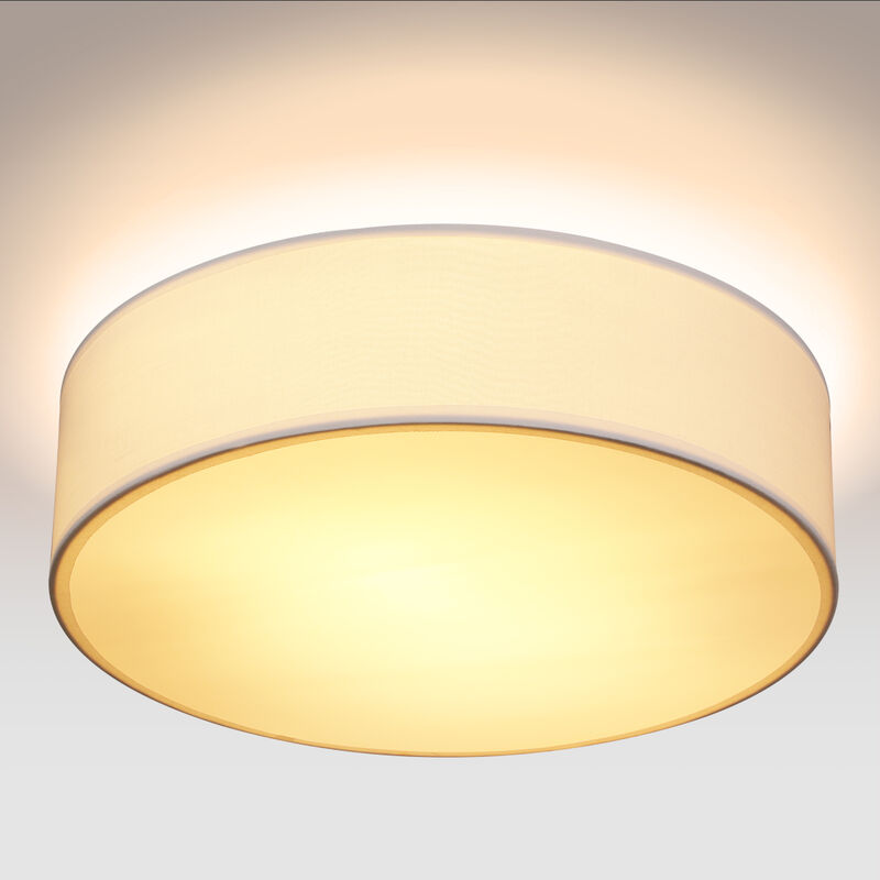 Ceiling Lamp Fabric 38 cm Round 2 Flame E27 Fabric Ceiling Lamp Bedroom Living Room Grey Black Taupe White White - Monzana