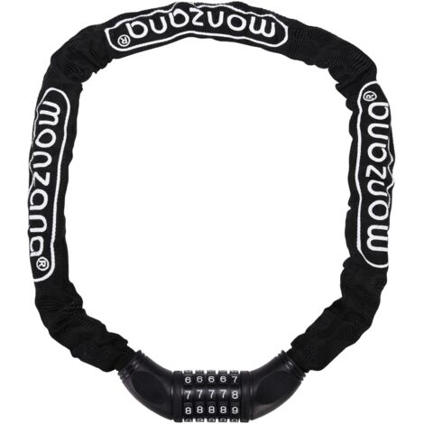 Monzana – Chaîne antivol vélo à code 5 chiffres – Cadenas à combinaison – Acier trempé 6 mm – Longueur 90/120 cm – Résistant à la corrosion