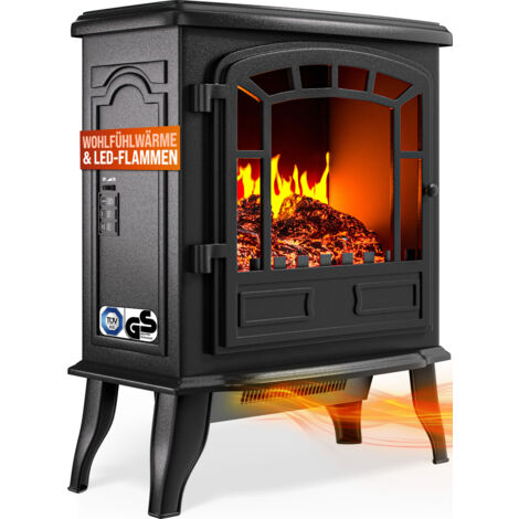 MONZANA® Chimenea Eléctrica Estufa Calefactor Llama LED 2 Niveles de calor 1000-2000W 56,5x24x39cm Decorativo Negro