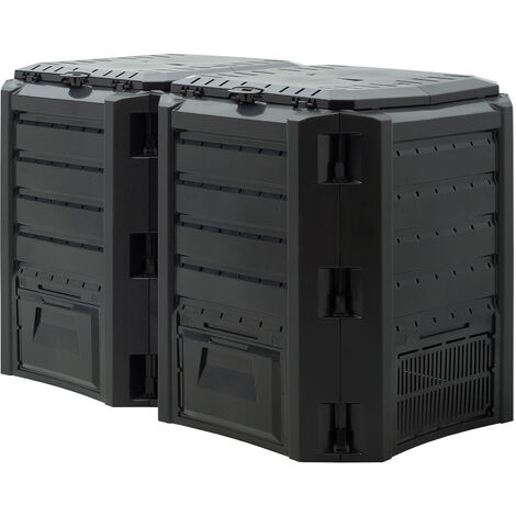 Monzana Compostador resistente a la intemperie de 380L / 800l / 1200L / 1600L Negro - Humus Desechos de jardín