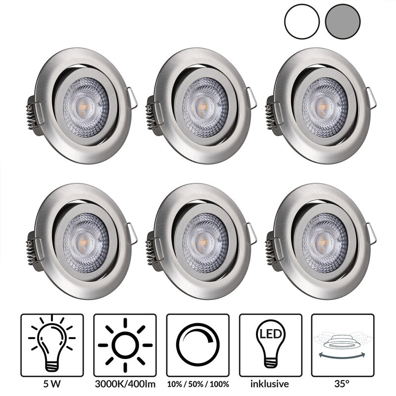 

Monzana - Set de 6 focos KROG LED empotrables juego de spots orientables para interior iluminación luz Níquel - Níquel