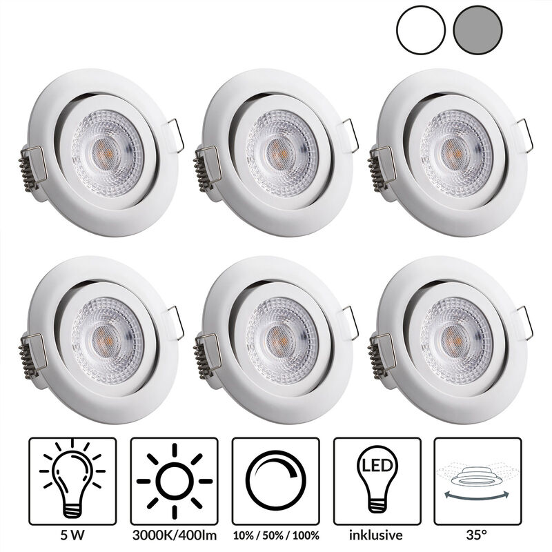 

Monzana Set de 6 focos KROG LED empotrables juego de spots orientables para interior iluminación luz Blanco - Blanco