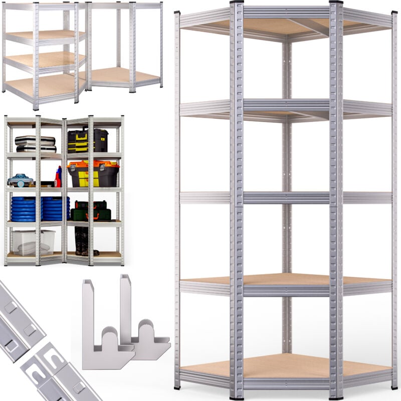 Corner Heavy-Duty Shelf 180x70x40cm 875 kg 5 MDF Panels Storage Basement Plug-in Workshop Shelf - Monzana