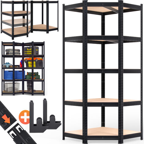 MONZANA® Corner Shelving Unit  Heavy-Duty Steel Construction  Adjustable Shelves  Rubber Protectors  Space-Saving Design  Easy Assembly  Garage, Workshop, Basement Organiser  Black