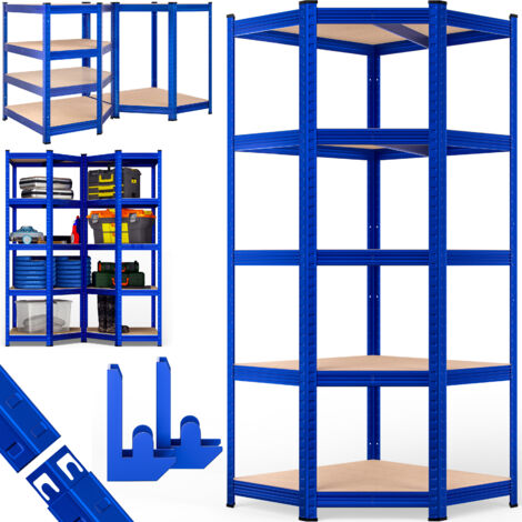 MONZANA® Corner Shelving Unit  Heavy-Duty Steel Construction  Adjustable Shelves  Rubber Protectors  Space-Saving Design  Easy Assembly  Garage, Workshop, Basement Organiser  Blau (de)
