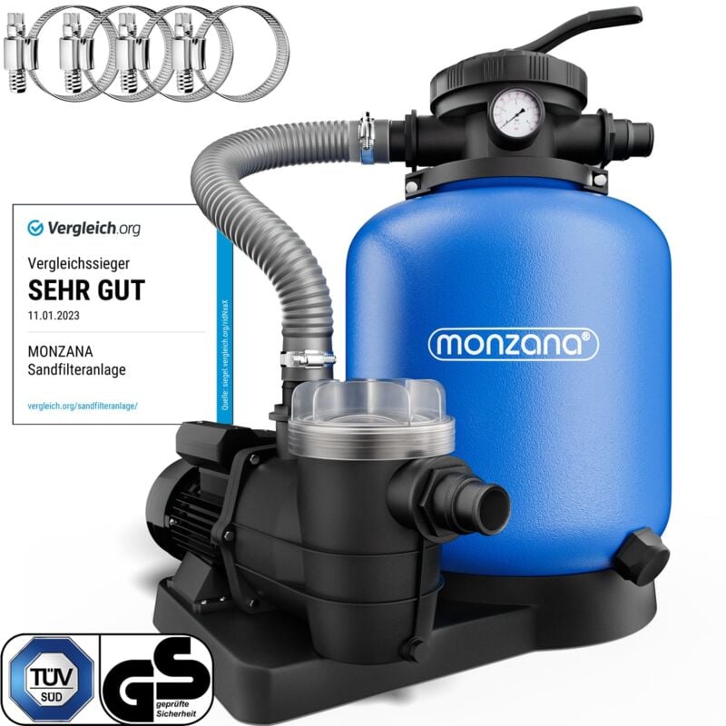 

Monzana Depuradora 9.600 l/h bomba de filtro de arena con válvula tanque XXL 450W filtro de agua Volumen 25L para piscina