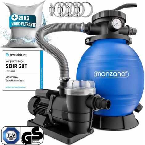 Monzana Depuradora de Pisina Sistema de Filtro de Arena 9.960 L/h Prefiltro y Depósito 25L + 25kg de Vidrio Filtrante