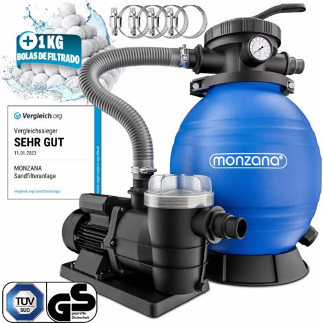 MONZANA® Depuradora Piscina 9.600L/h Sistema de Filtro de Arena Incl. Bolas de Filtrado Válvula 7 Vías Limpieza Piscina