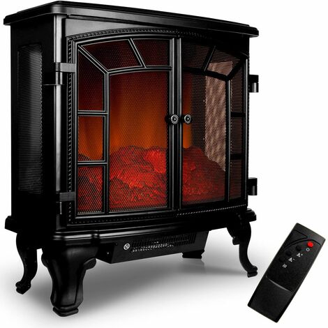 MONZANA® Doppeltür Elektrokamin Kaminfeuer 2000W 2 Heizstufen Elektroheizung Heizlüfter Timer Elektrokamin 70x36x66cm LED Flammen Dekokamin schwarz