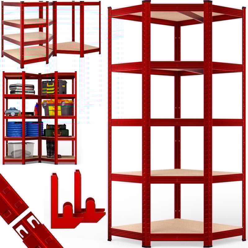 Tagère charge lourde 180x70x40cm Etagère d'angle 5 plateaux max. 875 kg Etagère de rangement en acier Rouge - Monzana