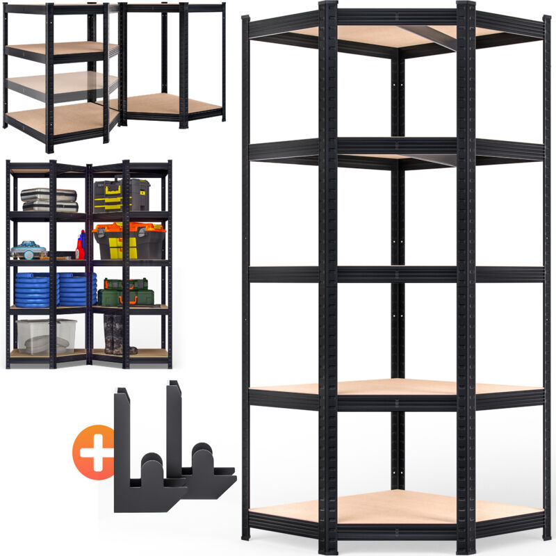 Tagère charge lourde 180x70x40cm Etagère d'angle 5 plateaux max. 875 kg Etagère de rangement en acier Noir - Monzana