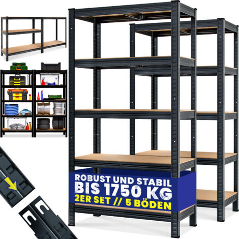 Monzana – Étagère métallique modulable 4/5 niveaux – Dimensions 180x90x40cm – Charge maximale 875kg – Pour garage et atelier – Set de 2 unités - CAVE 2 ER SET