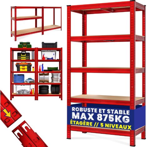 Monzana – Étagère métallique modulable 5 niveaux – Charge max 875 kg – Dimensions 180x90x40 cm – Pour garage et atelier – MDF et métal galvanisé