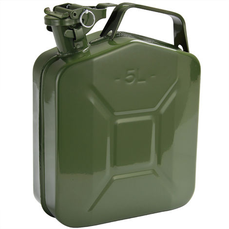 Monzana Fuel Can Jerry Cans Canister Steel Diesel Oil Petrol Gasoline Green Heavy Duty Cold Locking Pin Rolled UN Approved 5 L Safety Bracket Robust Metal Transport Storage Discharge