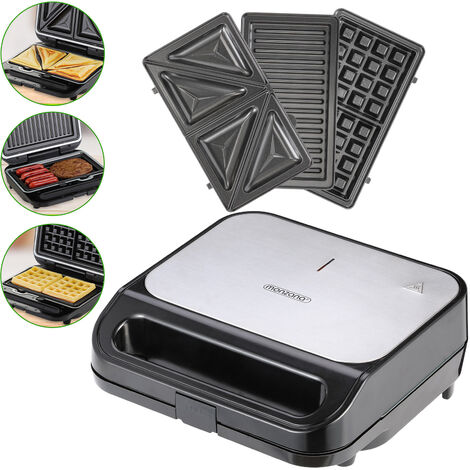 Gaufrier 3 En 1 FOHERE 1200W - Appareil à Croque Monsieur, Grill Et Sandwich - Rouge
