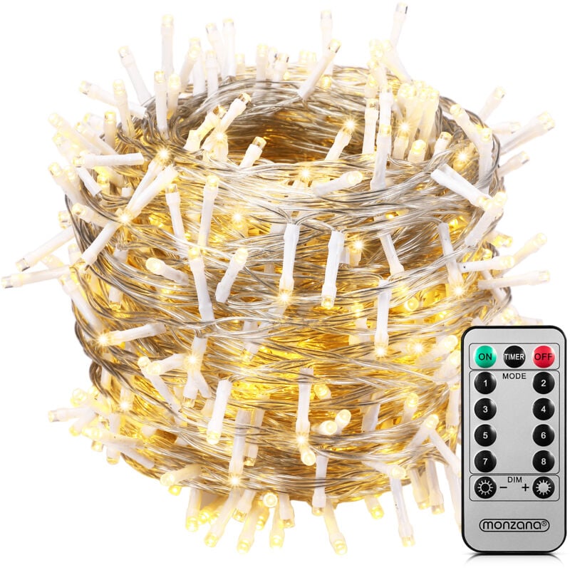 Guirlande lumineuse 200/400/600 led avec télécommande minuteur décoration de Noël illumination éclairage fêtes 60m warmweiß - transparentes Kabel