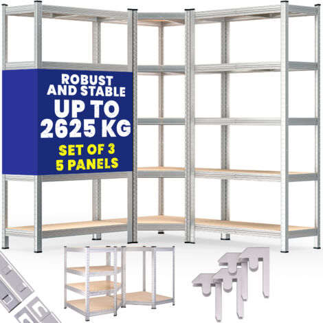Monzana Heavy Duty Corner Shelving Unit 3 Pieces Racking Set 2625kg Storage Capacity Rack Basement Garage Plug System