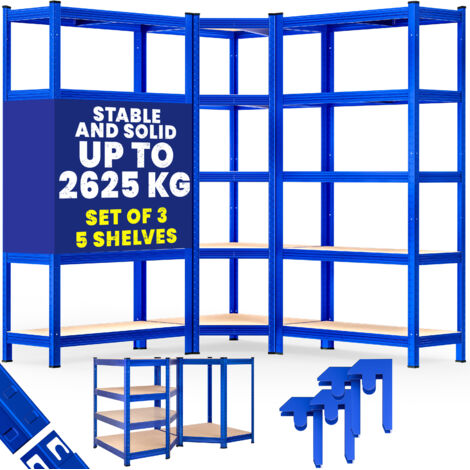MONZANA® Heavy Duty Corner Shelving Unit Set of 3  15 MDF Panels  Garage Basement Racking Storage  Workshop Shelves  2x 180x90x40cm  1x 180x70x40cm  2625KG Load Capacity  Blau (de)