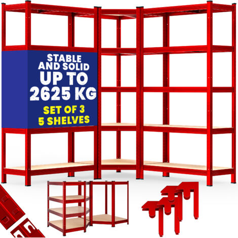 MONZANA® Heavy Duty Corner Shelving Unit Set of 3  15 MDF Panels  Garage Basement Racking Storage  Workshop Shelves  2x 180x90x40cm  1x 180x70x40cm  2625KG Load Capacity  Rot (de)