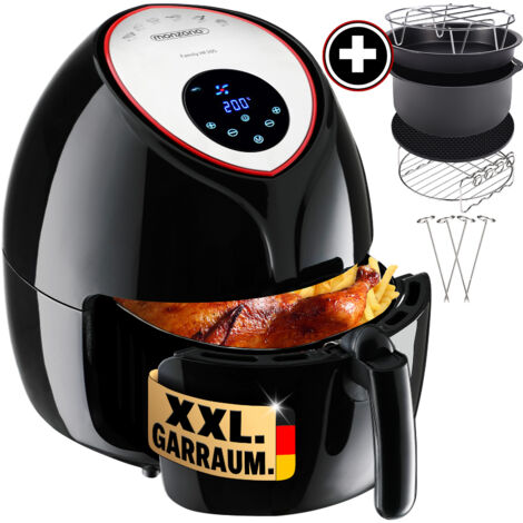 MONZANA® Heißluftfritteuse 6,5 Liter inkl. Kuchenform Pizzapfanne Grillrost Heißluftofen 1850 W ohne Fett Öl Küche Rezeptheft Kunststoff Schwarz