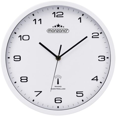 Monzana – Horloge murale radio-pilotée silencieuse Ø 31 cm – Cadran blanc en plastique HIPS – Changement d'heure automatique – Installation facile