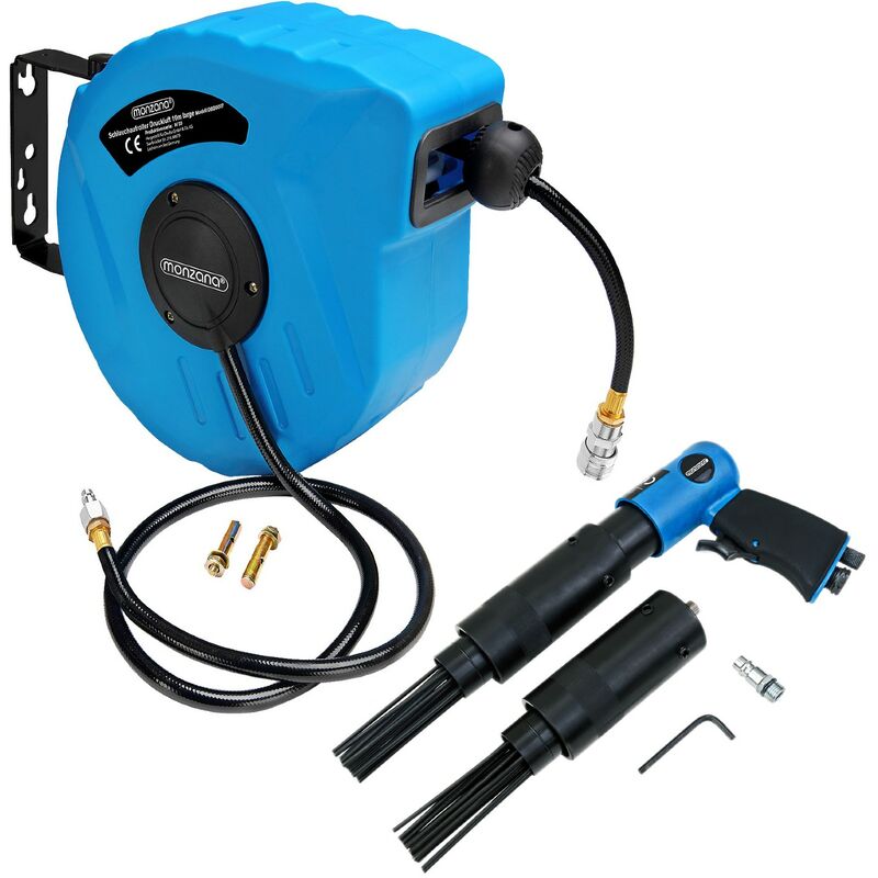 Monzana Hose Reel Pneumatic Compressed Air Tool Set DIY Garage Workshop Equipment 10m Druckluft Schlauchtrommel + Nadelentroster (de)