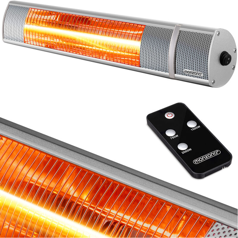 Infrared Heater 3 Heating Levels Remote Control Electric Patio Heater MZH2000 2000W Silver - Monzana
