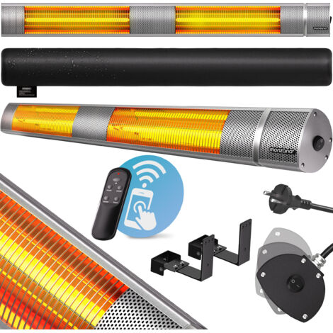 MONZANA® Infrarot Heizstrahler MZH3000 Goldröhre 3000W 3 Heizstufen Fernbedienung Terrassenstrahler Elektrisch App Schutzhülle  silber