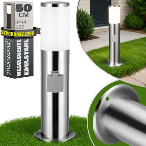 MONZANA® Lampada per Vialetto Acciaio Inox Attacco E27 Luce Esterni Paletto Illuminazione Sentiero Piantana Esterno silber mit Steckdose (de)