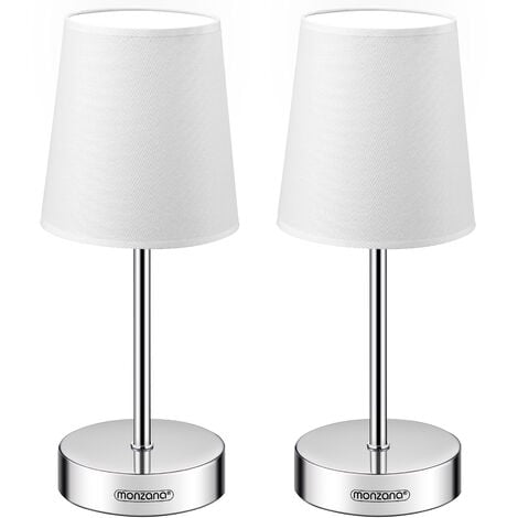 Monzana Lámpara de Noche Mesa Pantalla de Tela Altura 32cm 15W para Salón Dormitorio Oficina Weiß 2er Set (de)