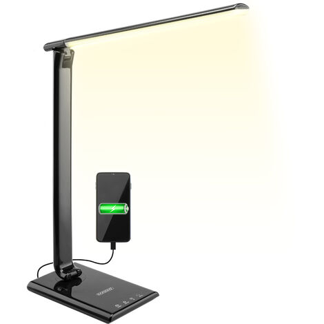 Monzana – Lampe de bureau LED 12W avec port USB – 7 niveaux de luminosité – Température de couleur 3000K à 6500K – Design moderne noir