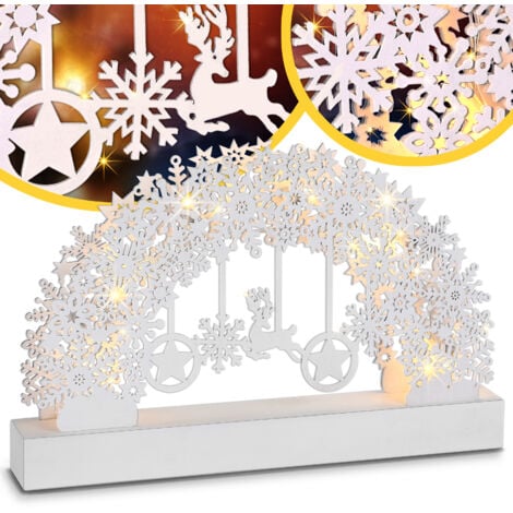MONZANA® LED Battery Powered Wooden Candle Bridge Christmas Lights - Xmas Window Decoration for Home Decoration and Room Decor, Winter Village Christmas Decorations Candle Arch Snowflake